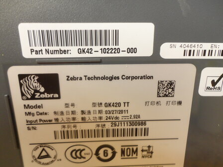 Zebra GK420T Thermal Transfer Barcode Label Printer USB &amp; Network