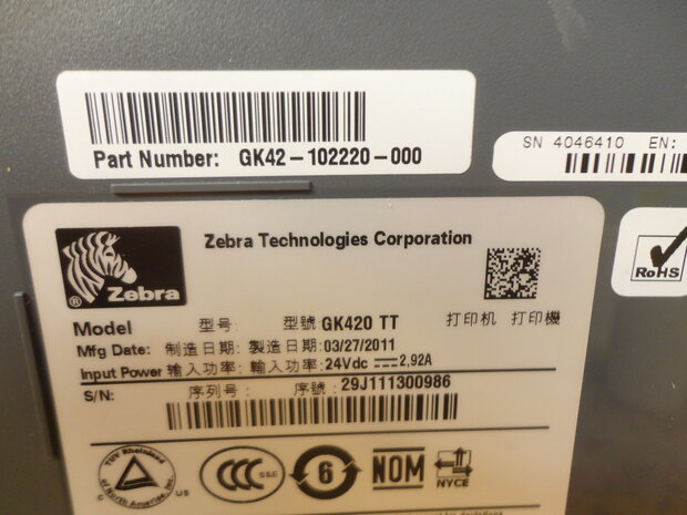 Zebra GK420T Thermal Transfer Barcode Label Printer USB & Network