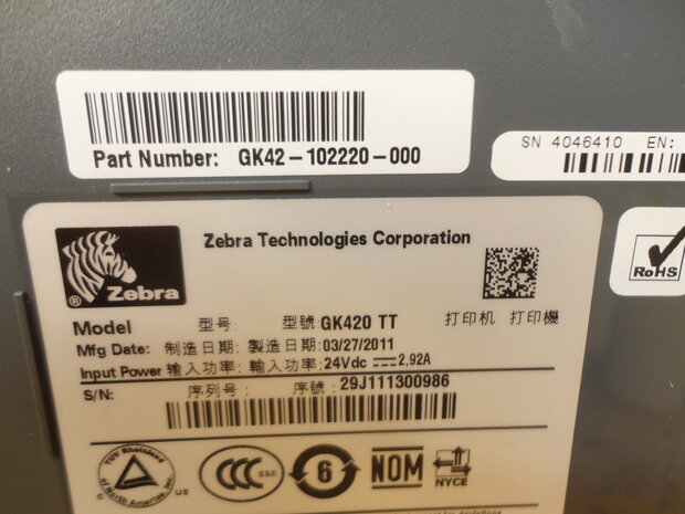 Zebra GK420T Thermal Transfer Label Printer USB & Network