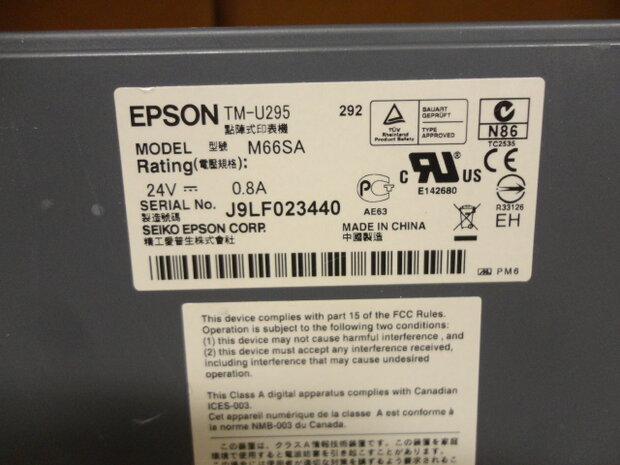 Epson TM-U295 Matrix Slip Bon Printer - M66SA Black Serial RS232 Printer Only